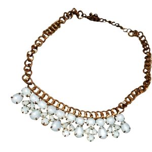 Gold Chain Necklace with Baby Blue Gass Style Dangling Beads